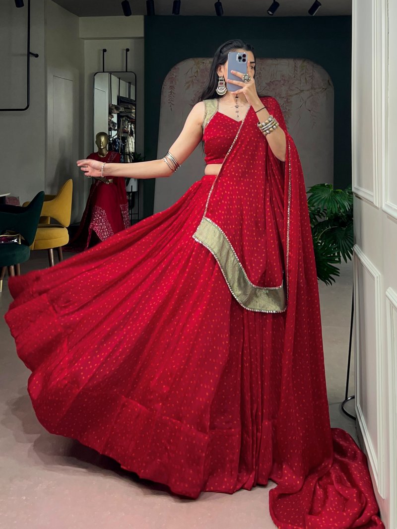 Lnb1710 Satin Chiffon Bandhej Print Navratri Lehenga Choli